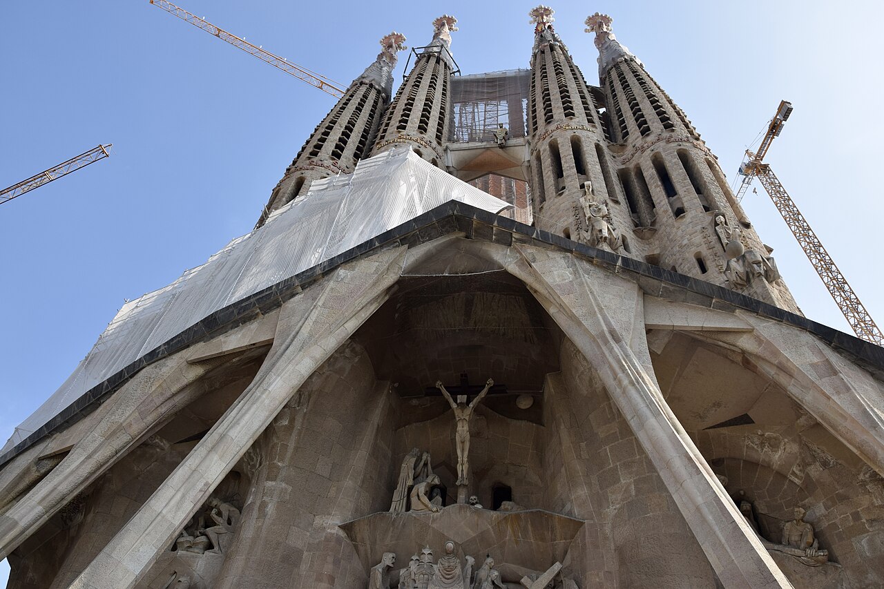 Spiral towers and ceramic-crowned spires against the sky